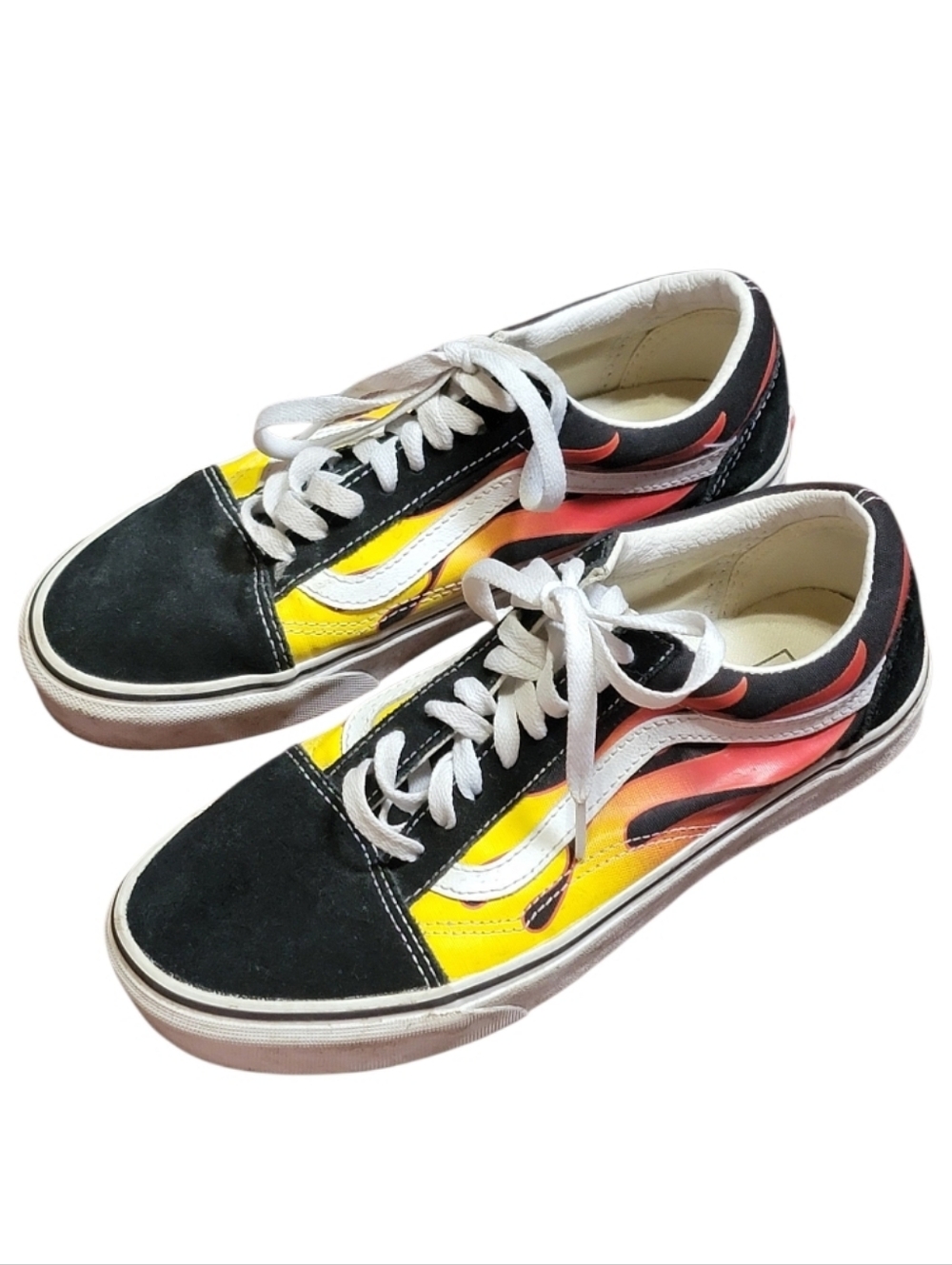 VANS Unisex Black/White Flame Old Skool  Low Top Skate Shoes